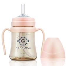 GROSMIMI Spill Proof no Magic Sippy Cup with Straw Medium, Peach