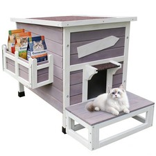 Outdoor Cat House, Large Outdoor Houses for Feral Cats Wooden Outside Cat She...
