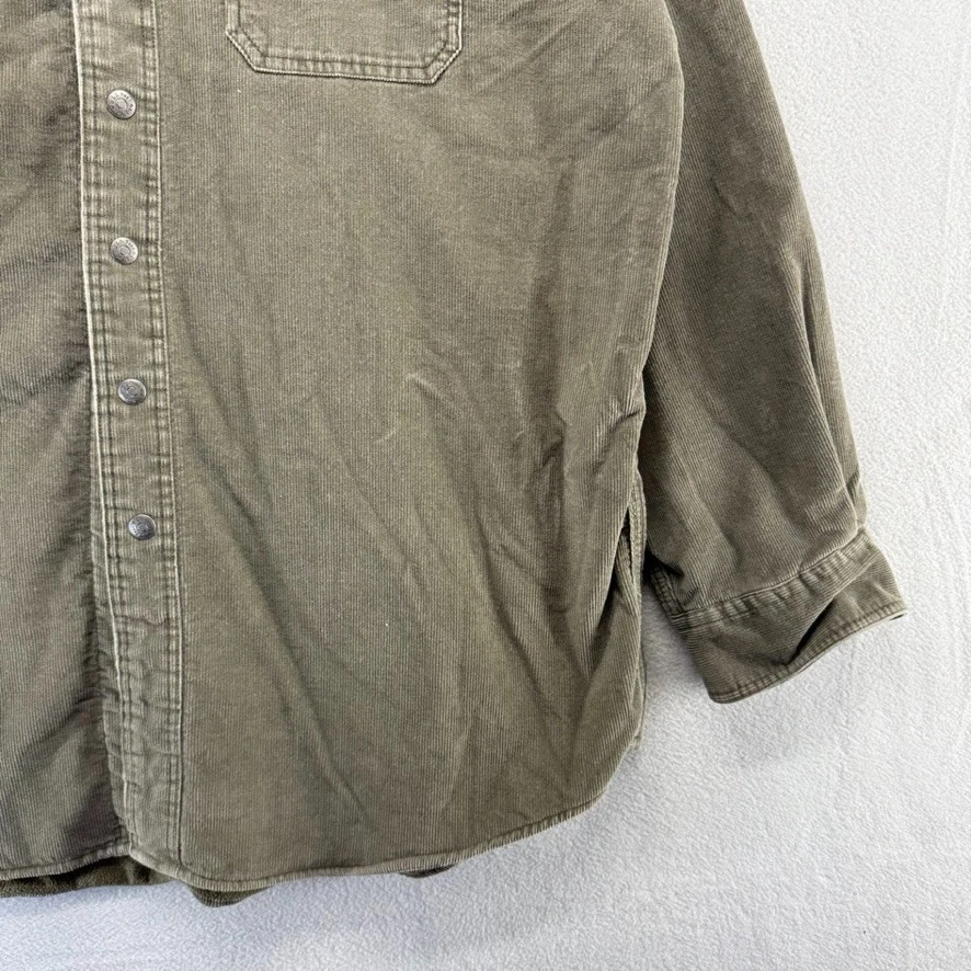 LL Bean Shacket Men's Large Green Snap Corduroy Fleece Lined Flap Pockets Jacket - Image 3 of 4