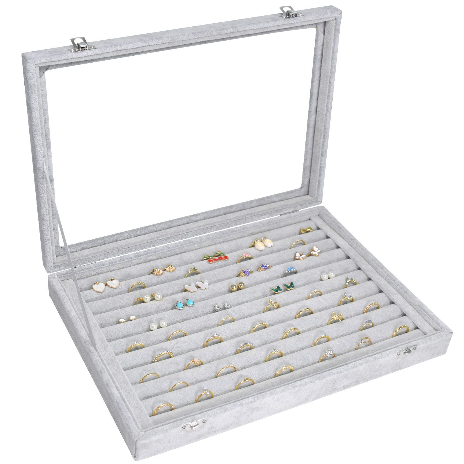 10-Slot Velvet Ring & Jewelry Organizer Tray for Earrings Display