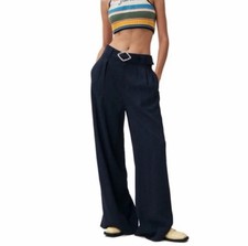 Ganni Wide Leg Trousers Belted Skycap Blue Sz 40/M Designer Baggy Slouchy