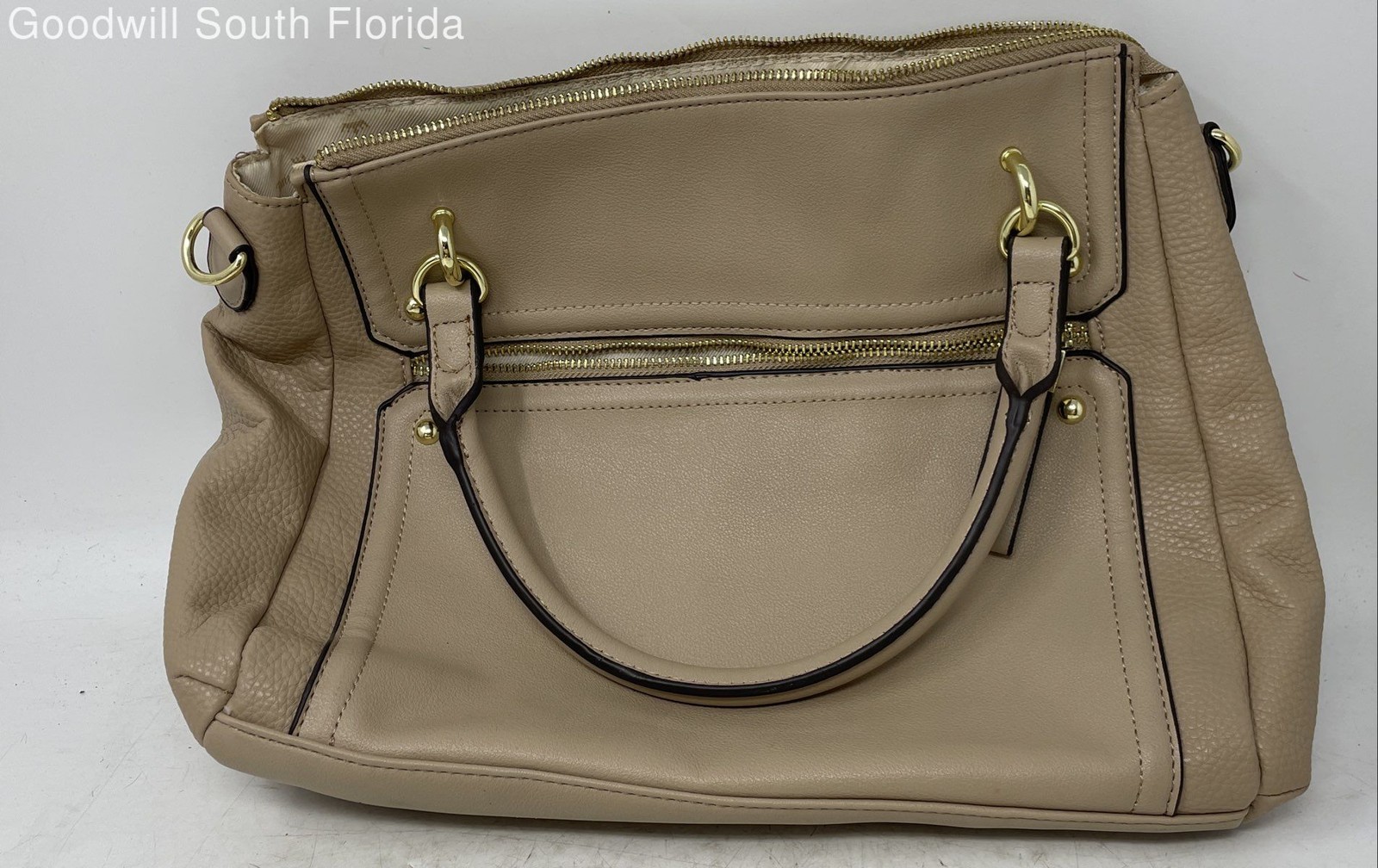 Juicy Couture Womens Beige Leather Outer Pocket Shoulder Strap Satchel Bag