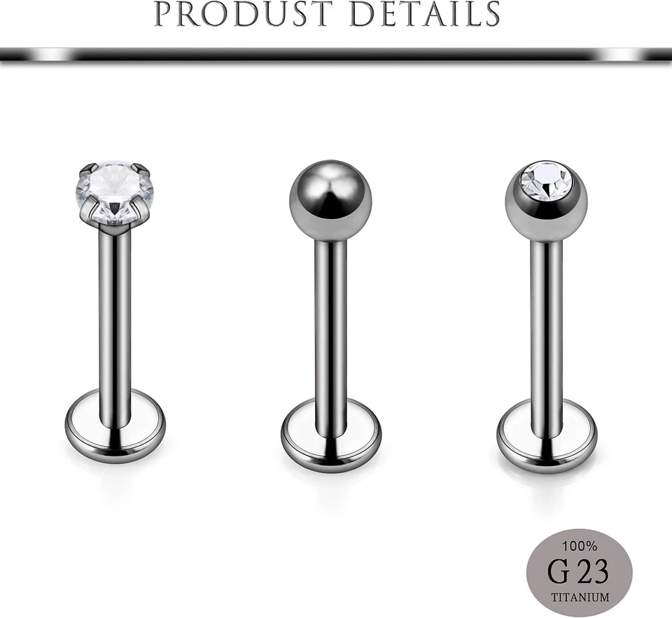 Anillo Labial Monroe Labret Titanio 16G Grado Sólido 23 (G23) Tragus/Hélice/Cartílago Foto 2 de 3