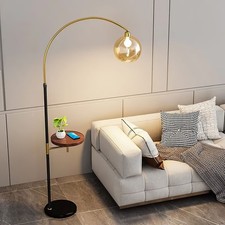 Adjustable Arch Design Floor Lamp Glass Lampshad Reading Light with Coffee Table