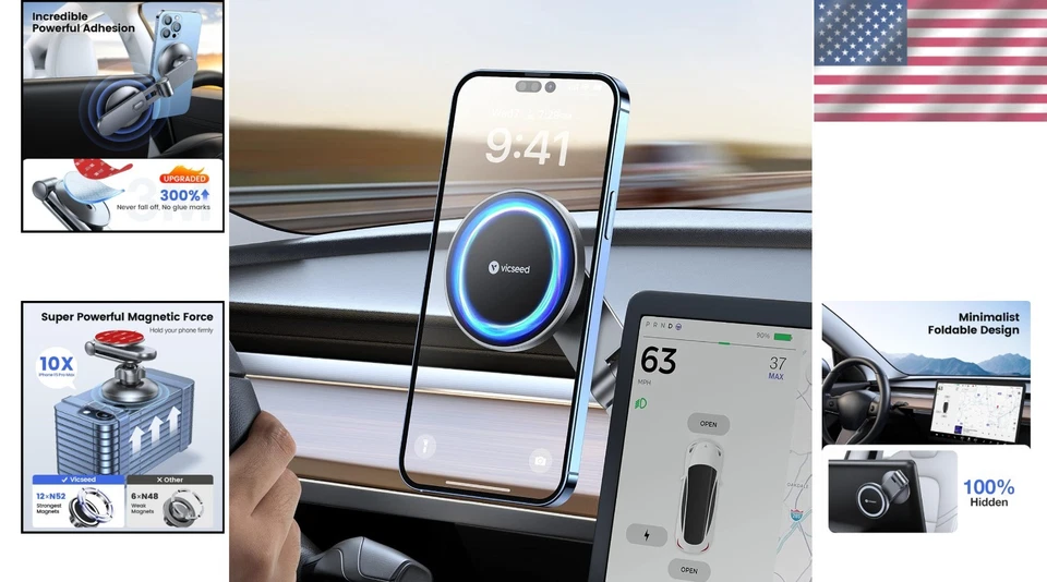 Foldable Tesla Phone Holder with Strong Magnet Power & Easy Install - Image 2 of 4