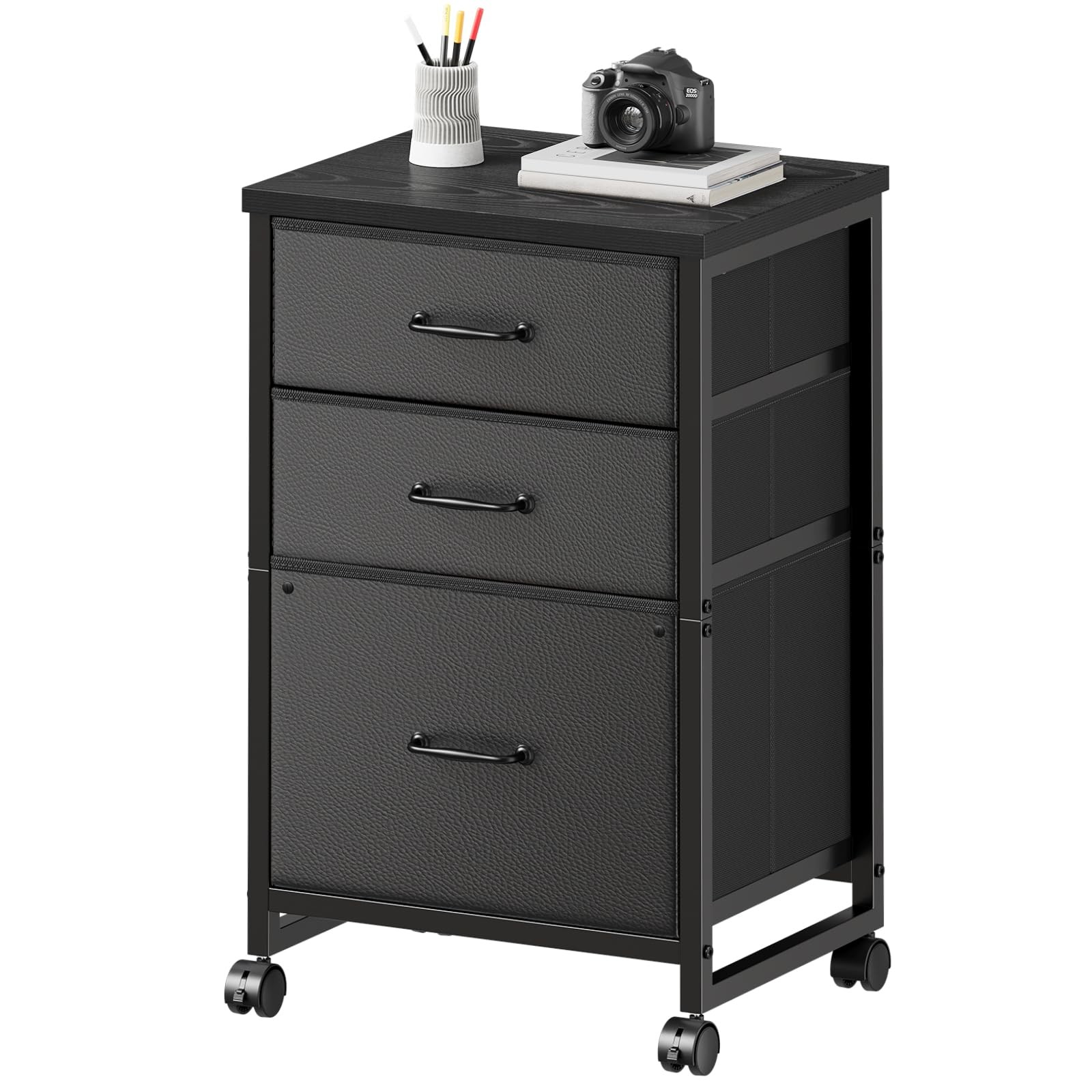 Maihail 3 Drawer File Cabinet 15.3 inches x 25.2 x 11.7 inches, Black