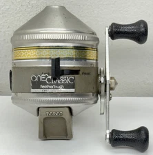 Vintage ZEBCO ONE CLASSIC Feather Touch Spin-Cast Fishing Reel Silver READ