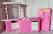 1990 Barbie Pink Kitchen Stove Sink Counter Refrigerator Fridge Doll Size