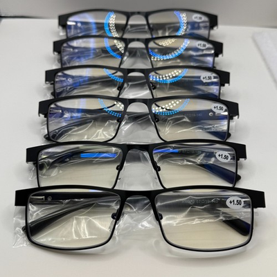 #ad 6 Pack Blue Light Blocking Reading Glasses Metal Frame Spring Hinge Mens Readers $21.99
