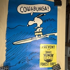 1958 Springbok Editions Vintage Blue Cowabunga Snoopy Dog Peanuts Poster Schulz