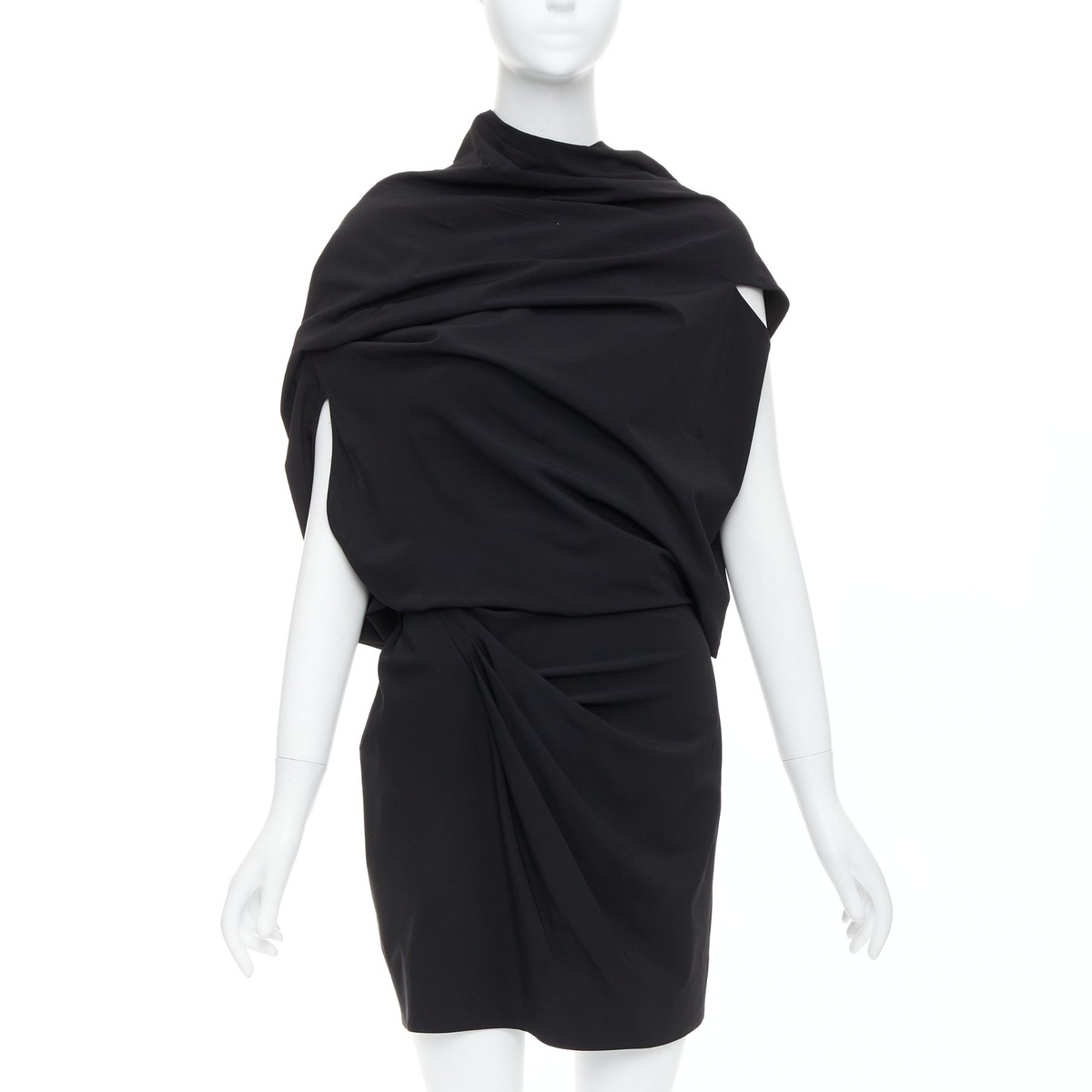 ◆Donna Karan ドレープドフェイクラップガウン DONNA KARAN black drape cowl wrap front ruched dress US2 S