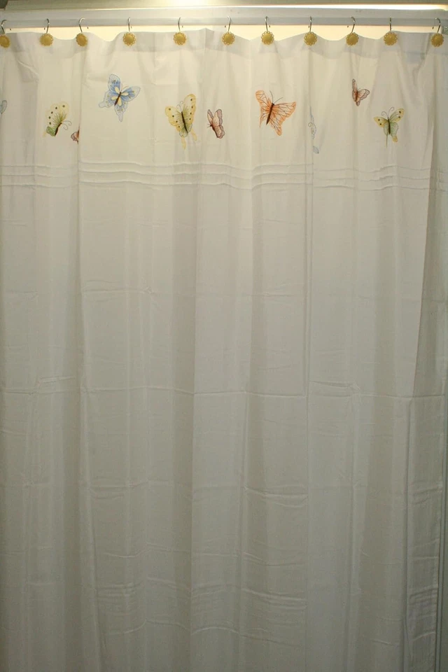 Butterfly Embroidered Fabric Shower Curtain Mariposa 70Wx72L - Image 3 of 4