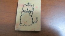 Cute Rubber Stamp on Wood KITTY CAT with BASEBALL CAP