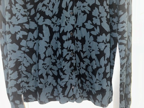 Damen ANN TAYLOR LOFT L/S schwarz & türkis Blumendruck Cardigan Pullover Größe Large - Bild 3 von 6