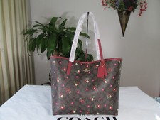 NWT Coach City Tote In Signature Canvas With Heart Petal Print C7616 Brown Multi