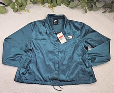 NWT Nike Womens Blue Satin Button Crop Floral Jacket Size L