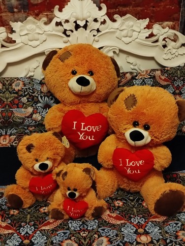 VALENTINES DAY GIFT BROWN TEDDY BEAR I LOVE YOU HEART 4 SIZES TO CHOOSE FROM - Afbeelding 1 van 13