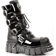 New Rock Lack schwarz 313 Boots Schuhe Echtleder Gothic Punk Rock