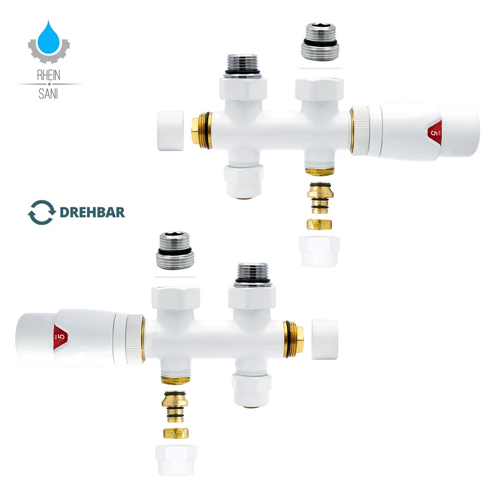 Anschlussgarnitur Mittelanschluss 50mm Heizkörper Thermostat Multiblock - Bild 2 von 4