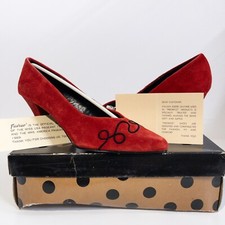 Vintage Red Italian Suede Leather Shoes   Fashion Heels NEW 80s