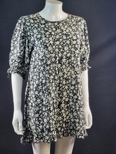 Auguste Black White Floral Print Summer Dress/Top Size Small 100 Rayon