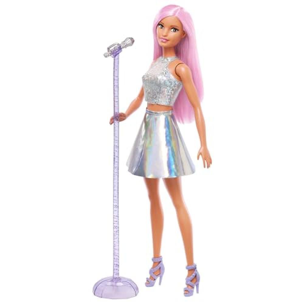 (TG. Piccolo) Barbie Carriere - Pop Star, bambola con top argentato e gonna irri