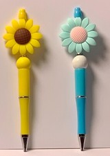 Beaded Pen, "Sunflower", Black Ink, Extra Refill Included