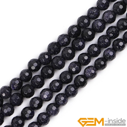 Natural Blue Sandstone Gemstone Faceted Round Loose Beads For Jewelry Making 15" - Foto 24 di 50