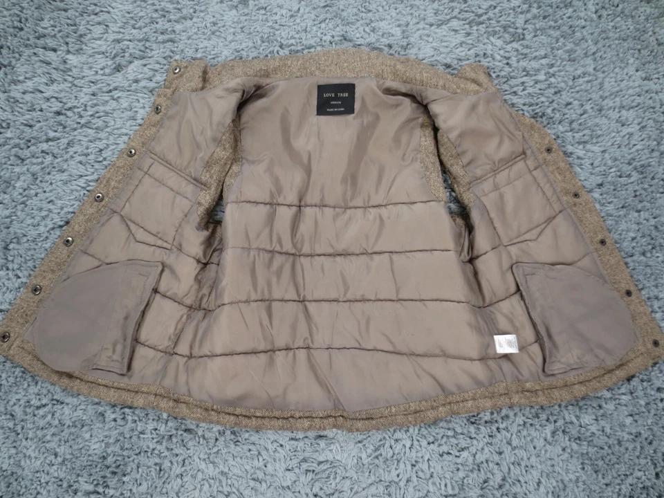 Chaleco Love Tree Mujer M Marrón Tweed Western Snap Imitación Cuero Yugo Bolsillo Puffer Foto 3 de 4