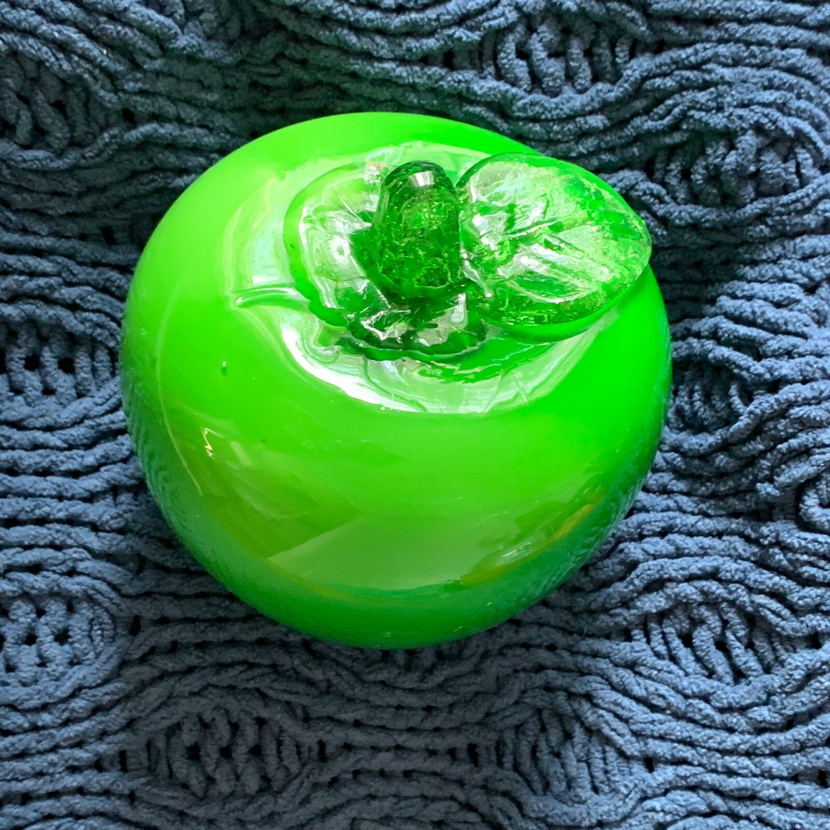 Vintage 70s Murano Style Glass Fruit Green Apple MCM Art