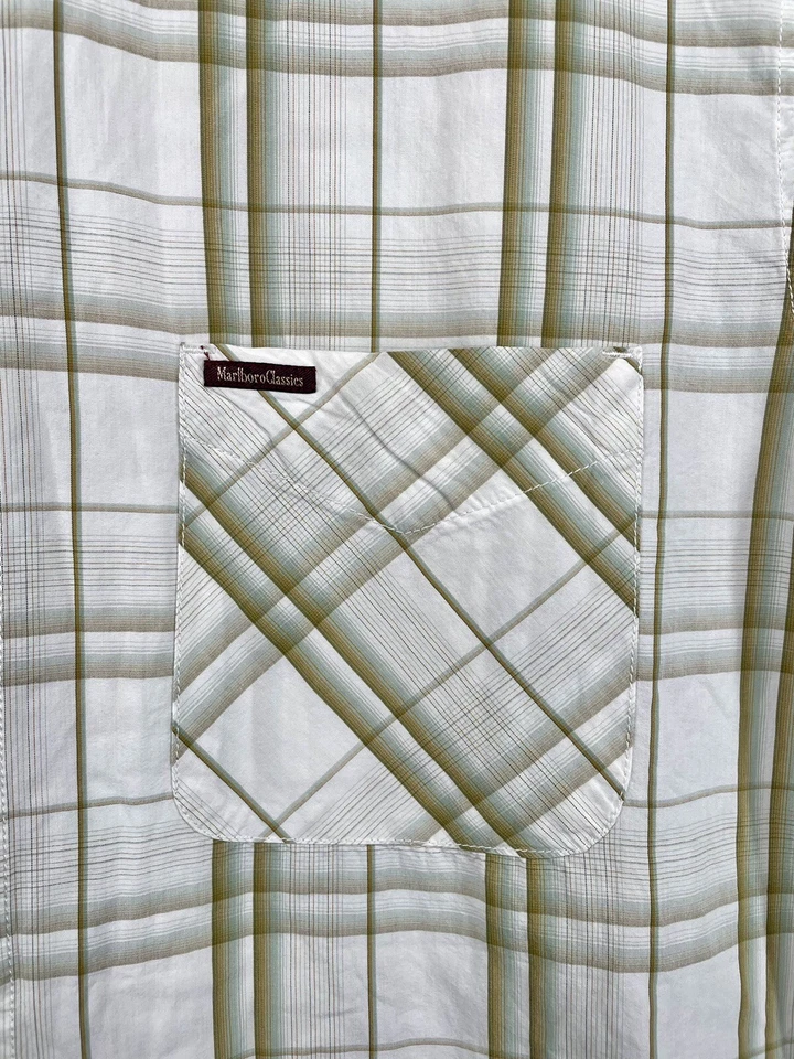 Camisa Marlboro Classics XL abotonada blanca verde a cuadros para hombre Foto 2 de 4