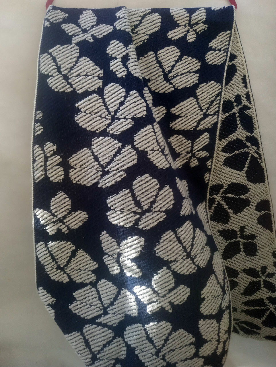 Accessorize Long Wrap Scarf Blue & White Floral Wool Blend Knit 190x49cm image 2