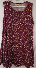 Pinc Womens 3X Dark Red Tribal Aztek Stretchy Sleeveless Necklace Midi Dress USA