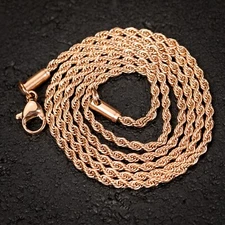 Solid Rose Gold Plated 316 Stainless Steel 2MM Twist Rope Chain Necklace