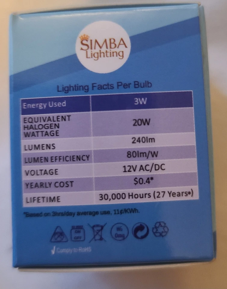 Simba [4 Pack] LED MR11 3W 20W 12V Halogen Replacement GU4 Bi-Pin - Image 2 of 4