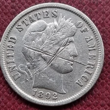 1892 Barber Dime 10c Better Grade VF Details #84653