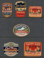 1930s HAPPY KIDS + OH BOY + LAND O'SUNSHINE + VERHAMPSHIRE PEANUT BUTTER LABELS