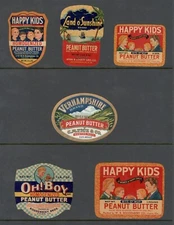 1930s HAPPY KIDS + OH BOY + LAND O'SUNSHINE + VERHAMPSHIRE PEANUT BUTTER LABELS