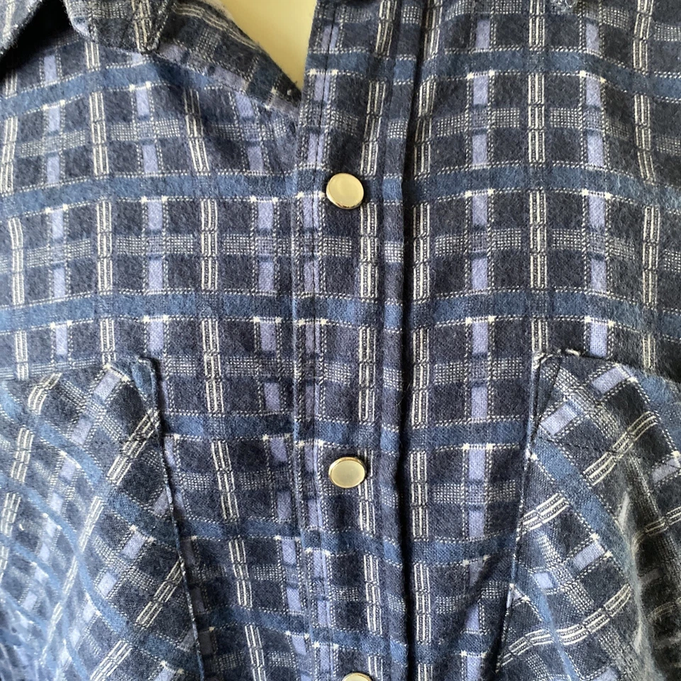HABAND Men's Blue Plaid, Soft Cotton Flannel, Pearl Snaps Western SHIRT, Size S - Image 4 of 4
