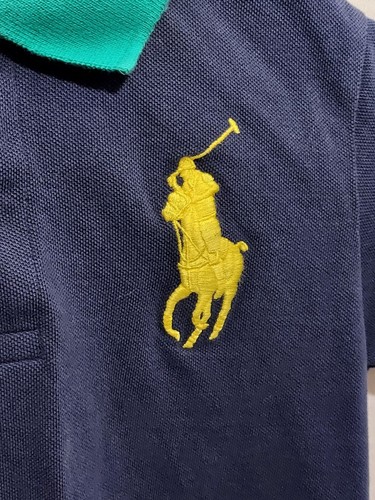 Polo Ralph Lauren Kids Boys Shirt Size 7 Navy Blue Big Pony Red Green Colorblock - Picture 2 of 8