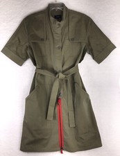 Faconnable Womens Olive Zip & Button Up Trench Coat Dress Size 12 Made In Italy