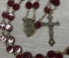 Vintage Rosary St Therese Of Lisieux Red Beads Christian H79