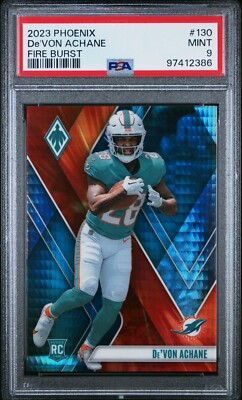 2023 Panini Phoenix Fire Burst #130 De'Von Achane Dolphins PSA 9 NFL RC 282/340