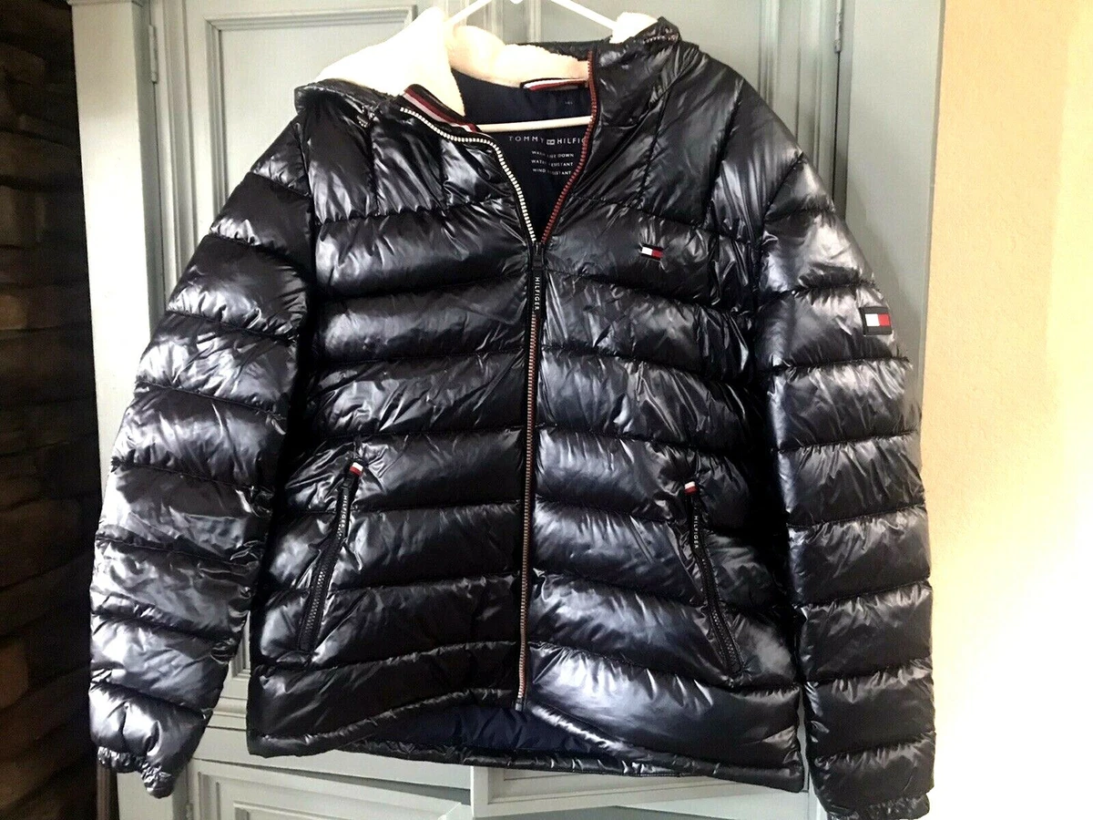 NWT TOMMY HILFIGER WINTER PUFFER JACKET SKI WOMENS Navy SHINY BLUE SZ LARGE HTF eBay