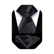 Paisley Ties for Men Solid Tie Handkerchief Floral Men's Necktie  D2-black