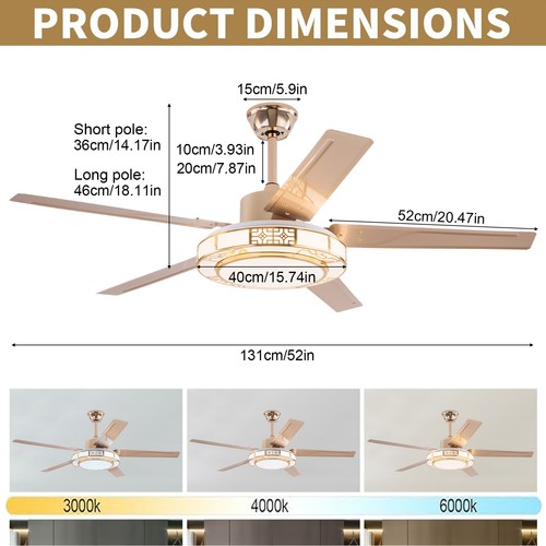 52in Ceiling Fan w/ Light and Remote Modern LED Smart Ceiling Lamp Adjustable - Picture 4 of 22