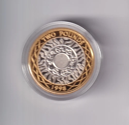 UNITED KINGDOM PROOF: 1998 £2 STERLING SILVER PLATED WITH FINE GOLD COIN  #HM826