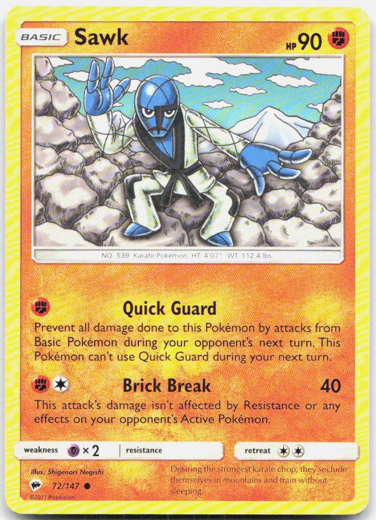Sawk 72/147 Common Burning Shadows Pokemon Lightly Played