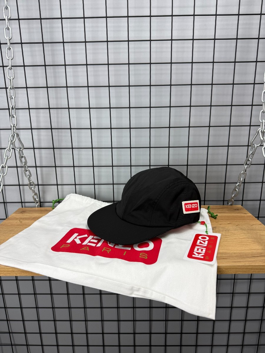 Kenzo Paris Cap Black 5 Panel Hat 56 cm Logo Patch Adjustable New