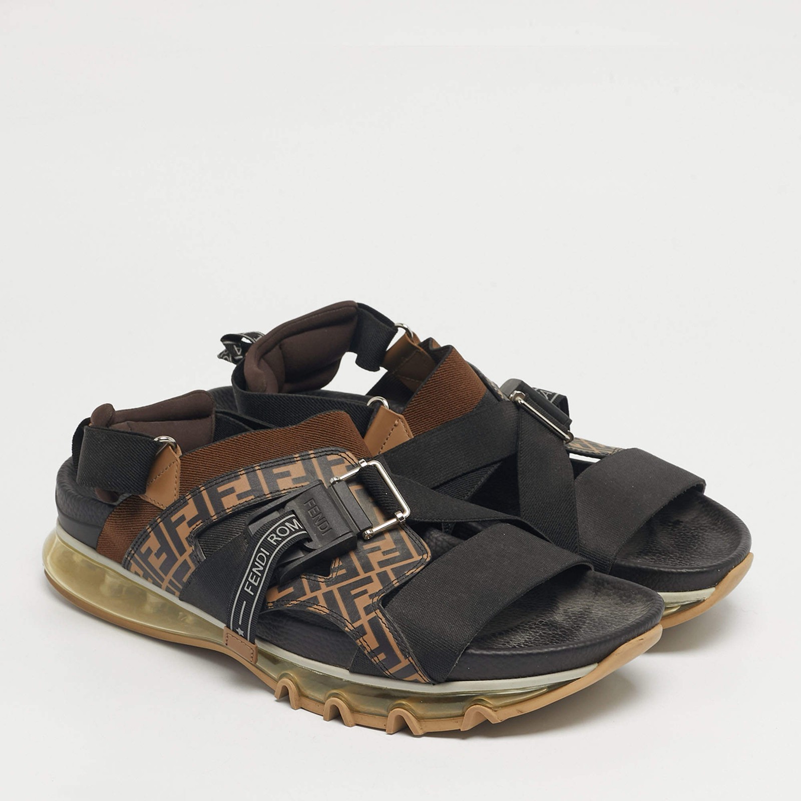 Fendi BrownBlack Canvas and Elastic Flat Sandals Size 43 thumbnail 4